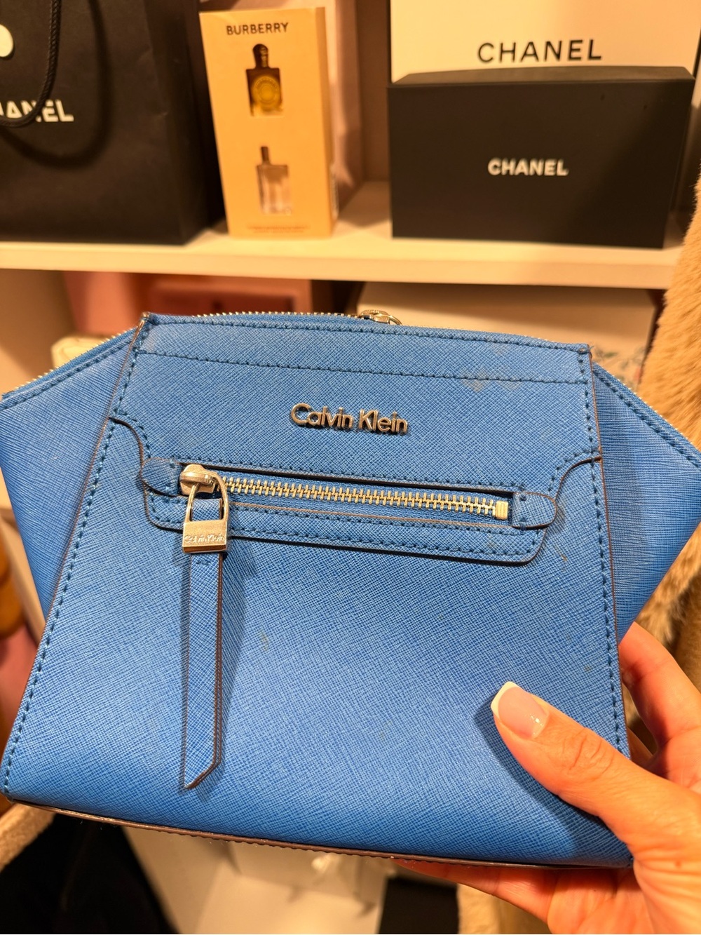 Calvin Klein Sky Blue Saffiano Mini Bag